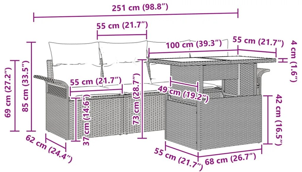 Kertibútor Szett 4 db-os készlet Szürke Rattan