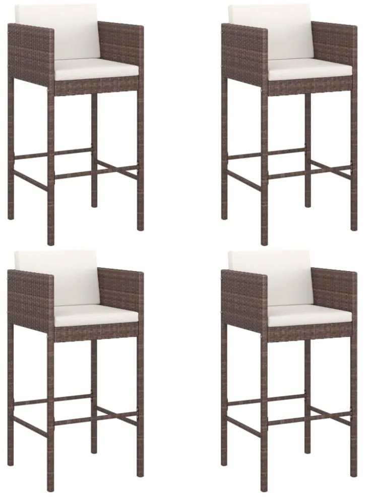 4 db barna polyrattan bárszék párnákkal