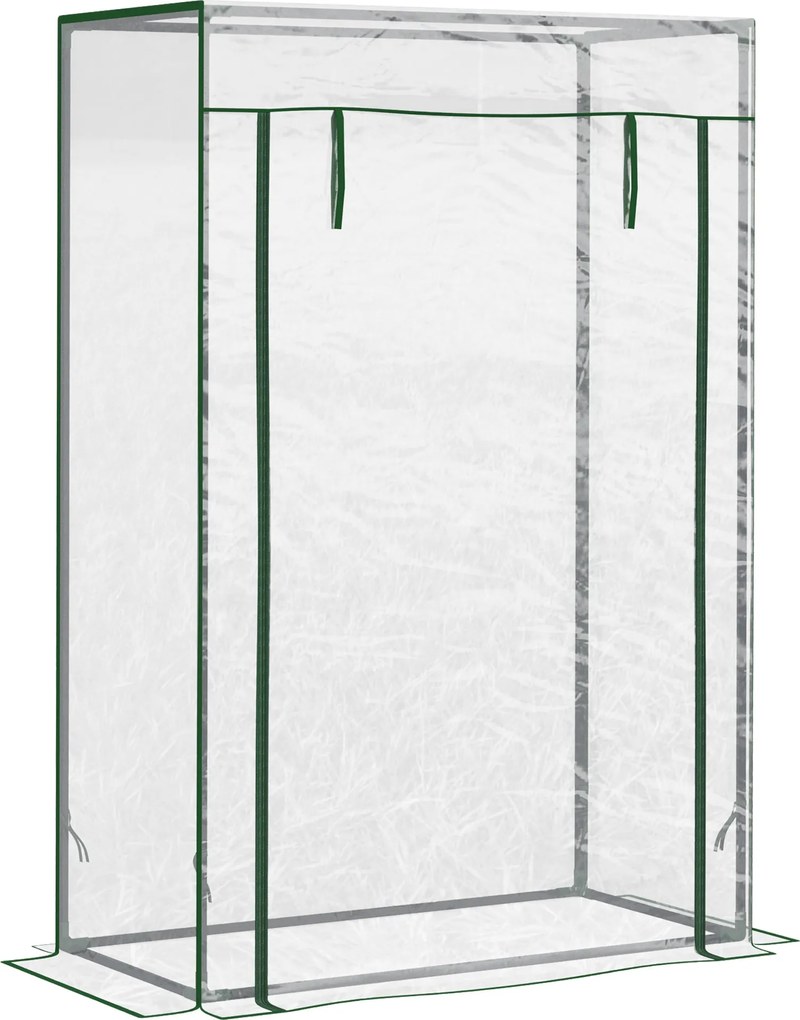Outsunny Üvegház PE Rácsos Fóliával, Ajtóval, Télen Használható Fém Üvegház, Erkélyre, Kertbe, Paradicsomház 100 x 50 x 150 cm | Aosom
