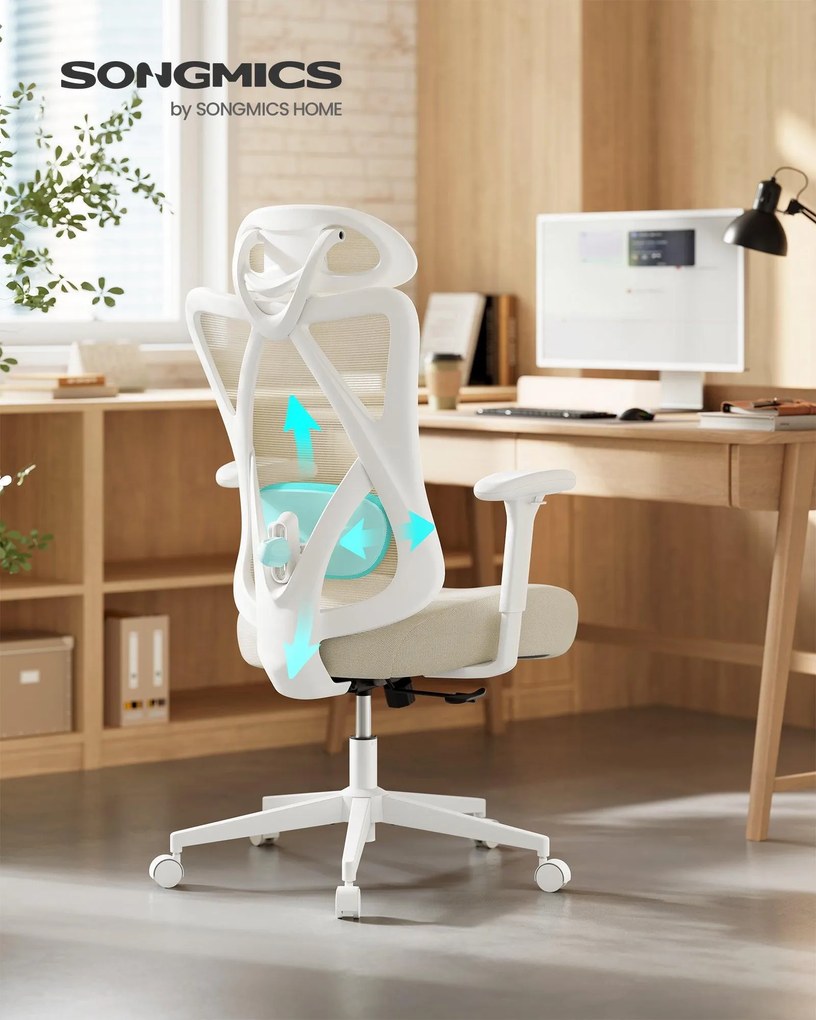 SONGMICS ergonomikus irodai szék, magasságállítható, fehér-bézs