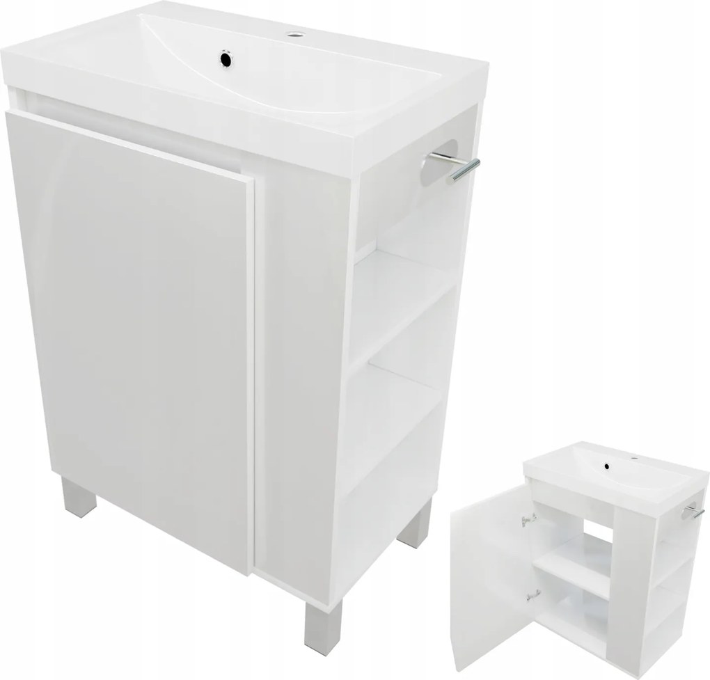 Mosdószekrény 60 cm Fehér Álló Függő Mdf Papírtartó Wc polcok