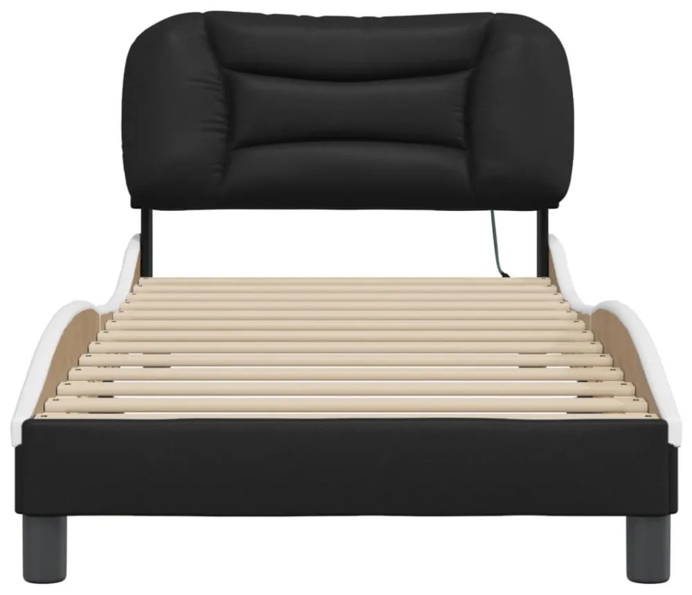 fekete és fehér műbőr ágykeret LED-világítással 80 x 200 cm