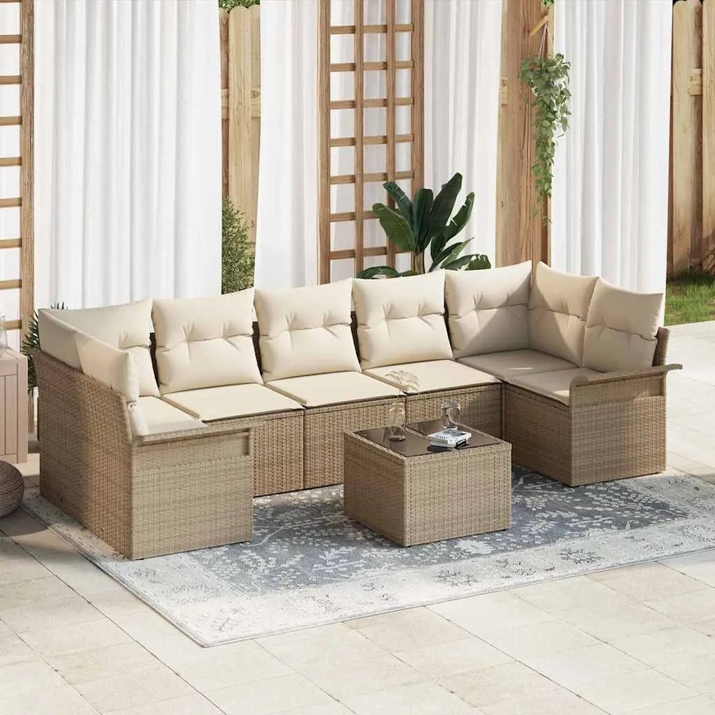 Kerti Kanapé Szett párnával 8 pcs Beige, Krém 55 x 55 x 37 cm