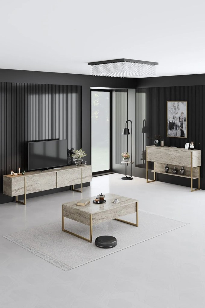 Dohányzóasztal Luxe - Travertine, Gold