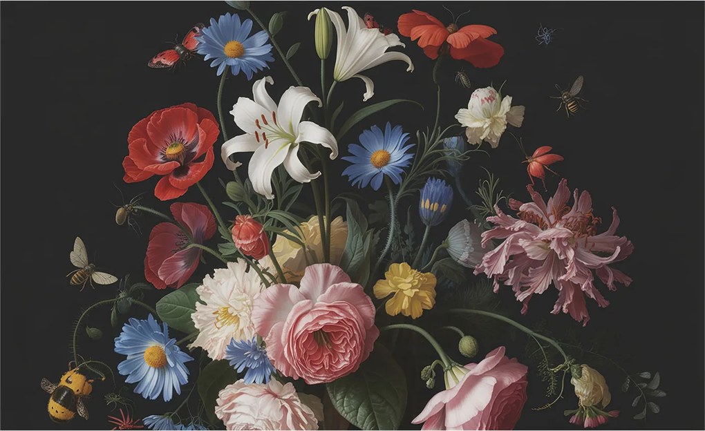 Design fotótapéta Flizelin falra Virágok rovarokkal 416x254 Ragasztó