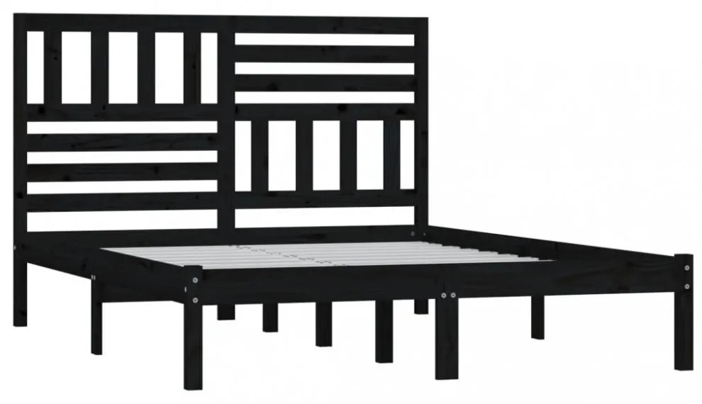 fekete franciaágy tömör fenyőfa ágykeret 150x200 cm