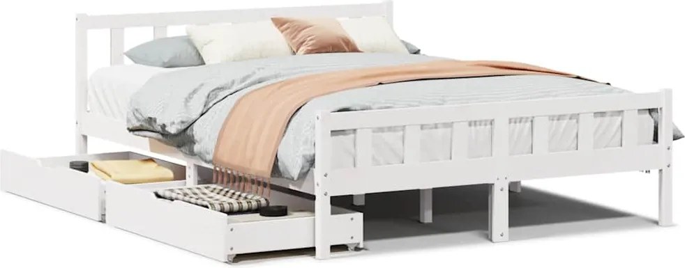 vidaXL fehér tömör fenyőfa ágy matrac nélkül 150 x 200 cm