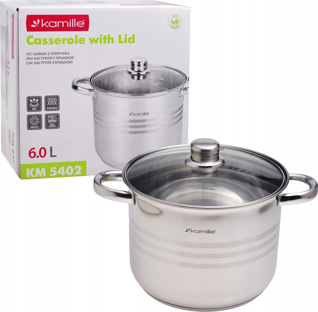Hagyományos fazék Kamille 6,0 l rozsdamentes acél 24 cm fedővel