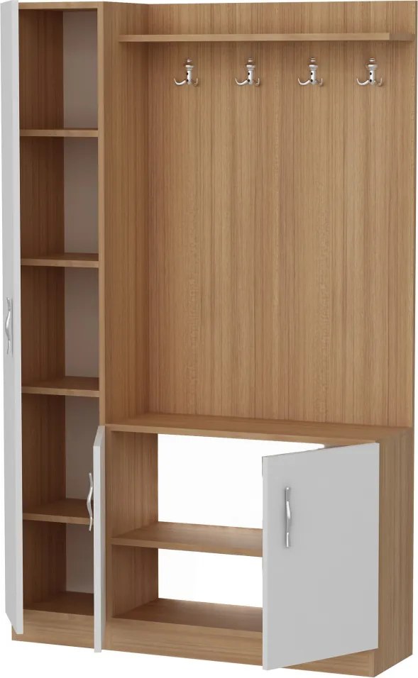 Naturel előszobafal, teak-fehér, 110 cm