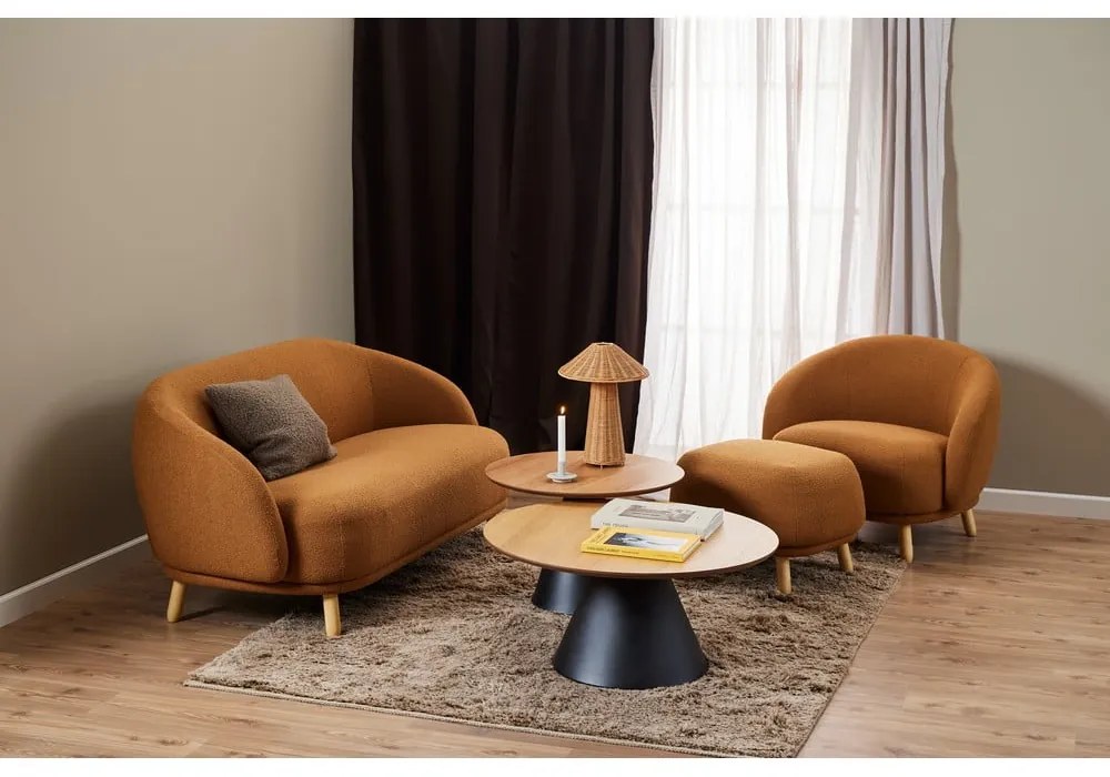 Fekete-natúr színű kerek dohányzóasztal tölgyfa dekoros asztallappal ø 85 cm Soli – Actona