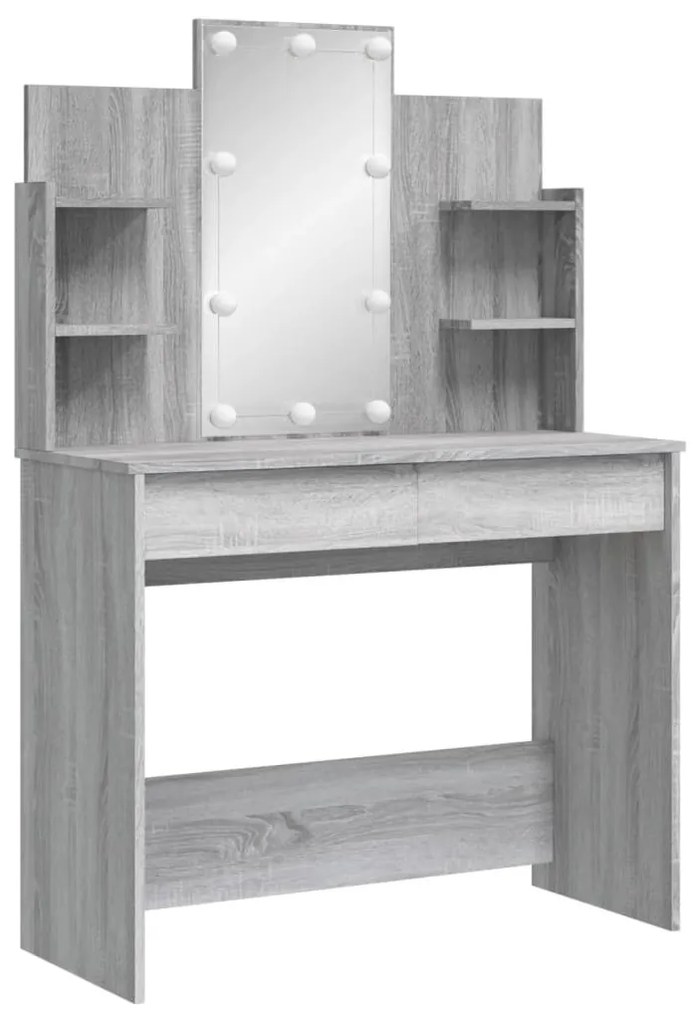 szürke sonoma színű fésülködőasztal LED-del 96x40x142 cm