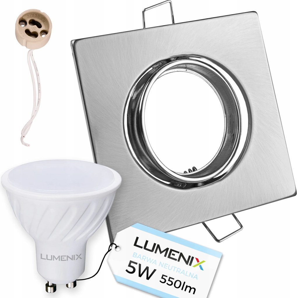 Halogén lámpatest szett Szatén Négyzet GU10 Led izzó 5W Semleges