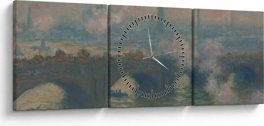 Kép - Claude Monet, Waterloo Bridge, Gray Day, reprodukciók (órával) (90x30 cm)