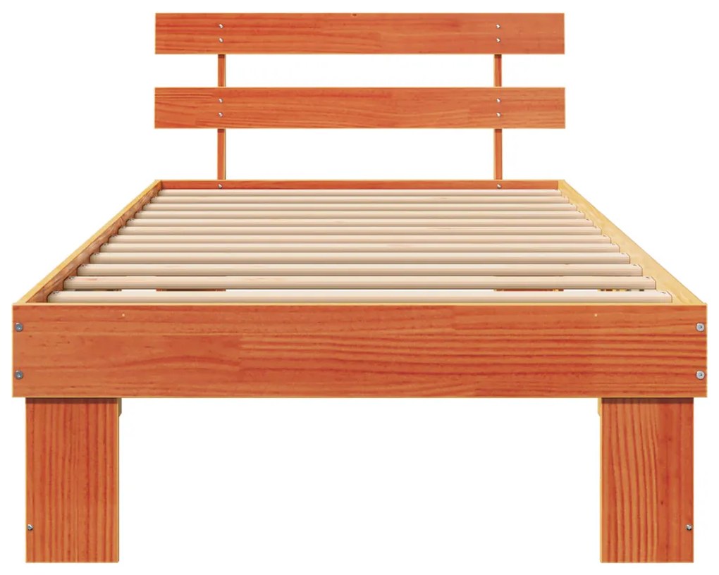 Ágykeret Fejtámlával Gyantázott barna 90x200 cm Tömör Fa Fenyő