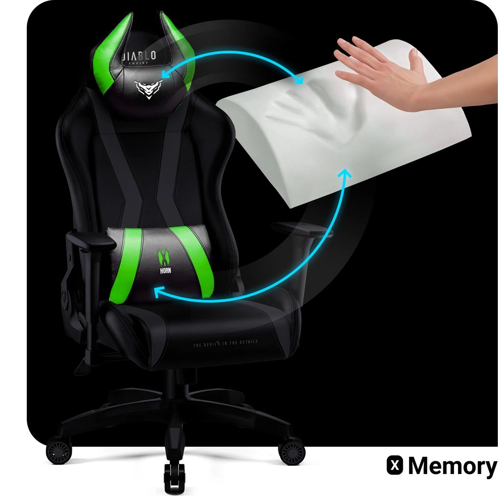 Gamer szék műbőr Normal Size, fekete-zöld: Diablo X-Horn 2.0