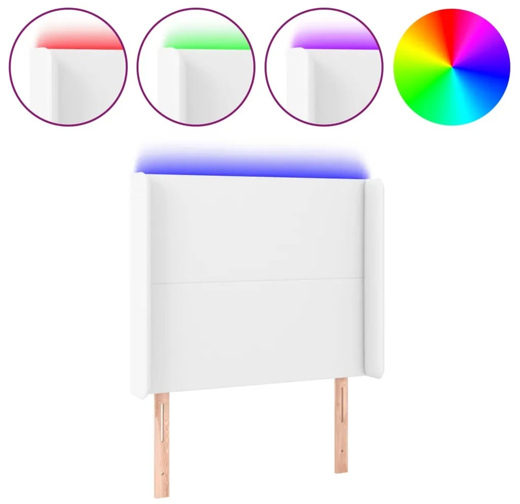 fehér műbőr LED-es fejtámla 83x16x118/128 cm