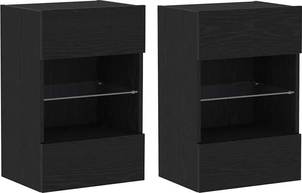 vidaXL TV szekrény garnitúra 2 pcs Fekete 40 x 30 x 60,5 cm Faanyag