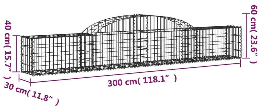 5 db íves horganyzott vas gabion kosár 300x30x40/60 cm