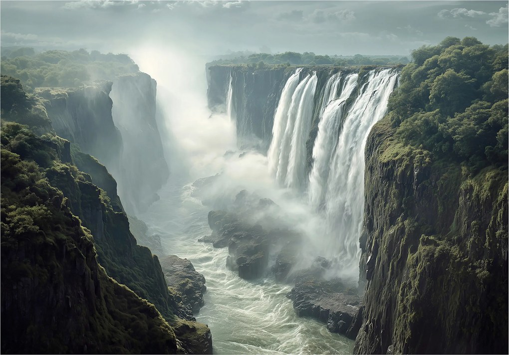 Fotótapéta Vízesés Fák Természet Hálószoba Nappali Tapéta Flizelina 200x140