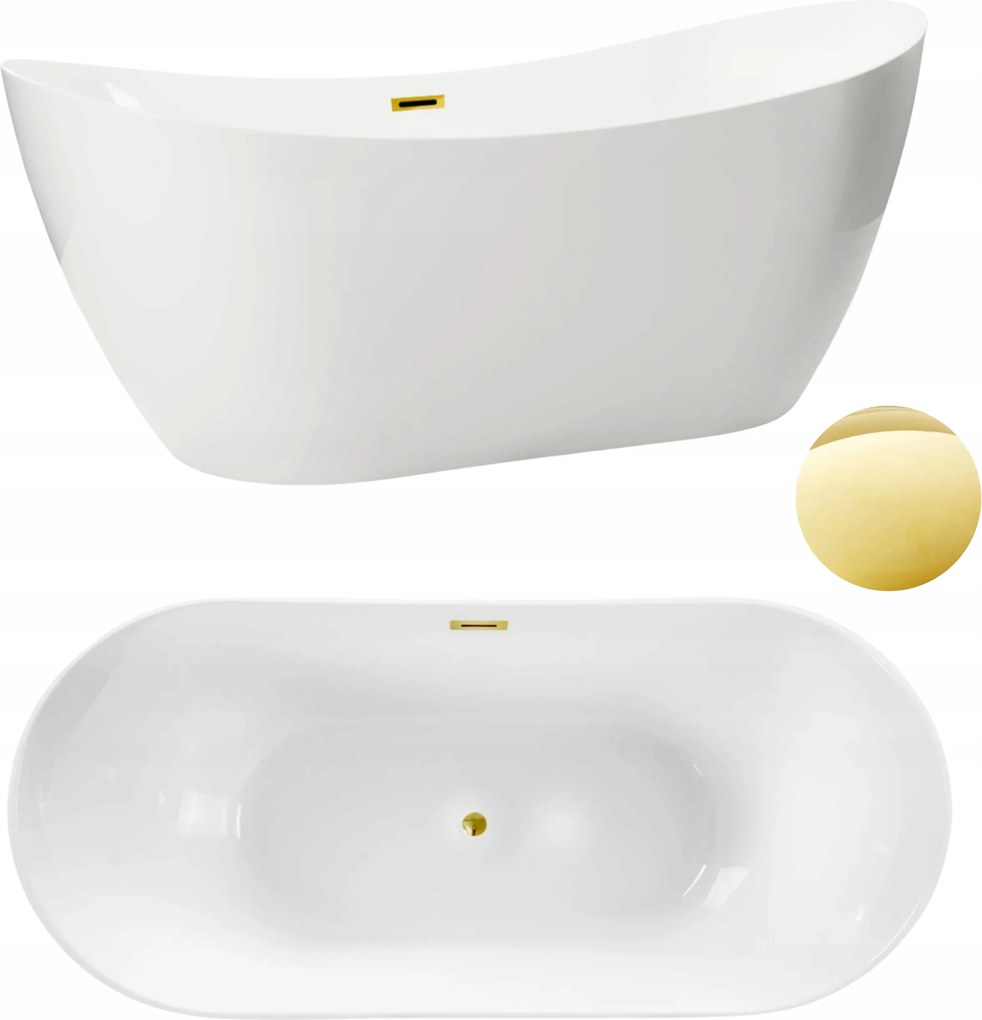 Aquauno Szabadonálló Kád 170x72 cm Arany Tükör Dugó És Túlfolyó