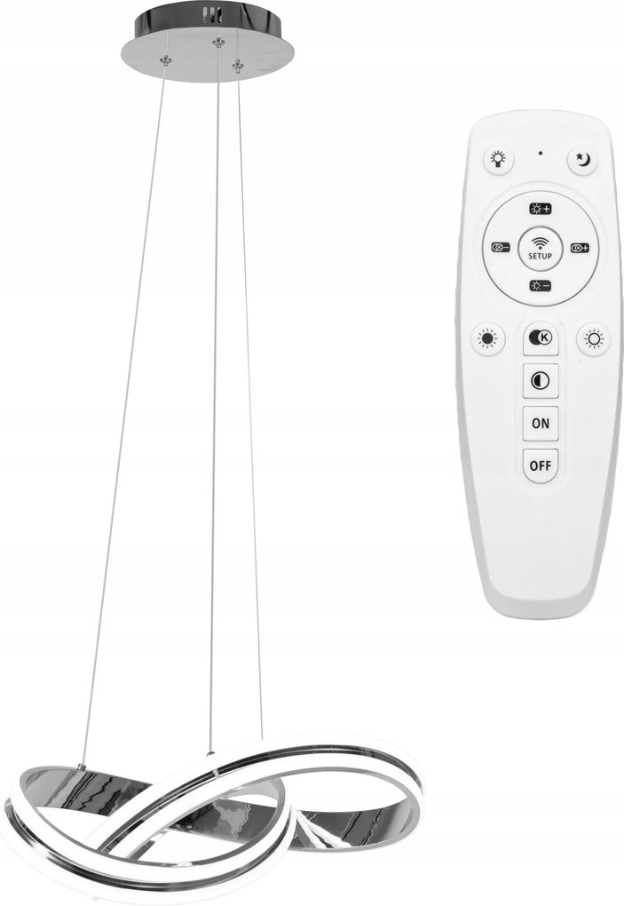 Függő Mennyezeti Lámpa Fém Gyűrű Króm Led +távirányító