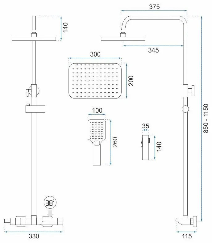 Rea Rob, zuhanygarnitúra termosztatikus csapteleppel és bidézuhannyal, acél, REA-P6624