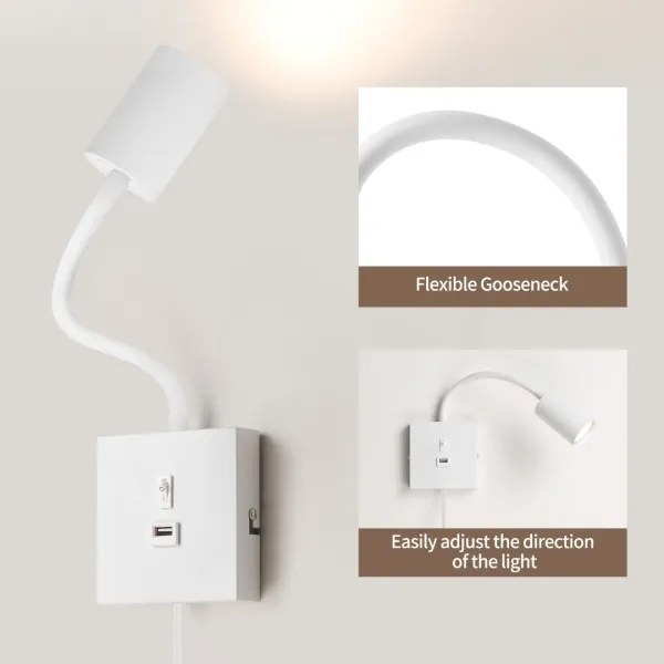 Immax 08296L - Fali lámpa USB-csatlakozóval PUNTO 1xGU10/9W/230V fehér