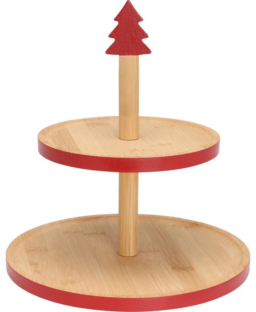 Bambuszos süteményes tálca 2 emeletes, piros