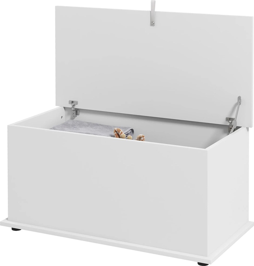 HOMCOM Tároló Pad, Többcélú Pad Biztonsági Zsanérokkal, Fából készült Cipőpad Tetővel Előszobába, Közlekedőbe, Hálószobába, Nappaliba, 80x40x40cm, Feh