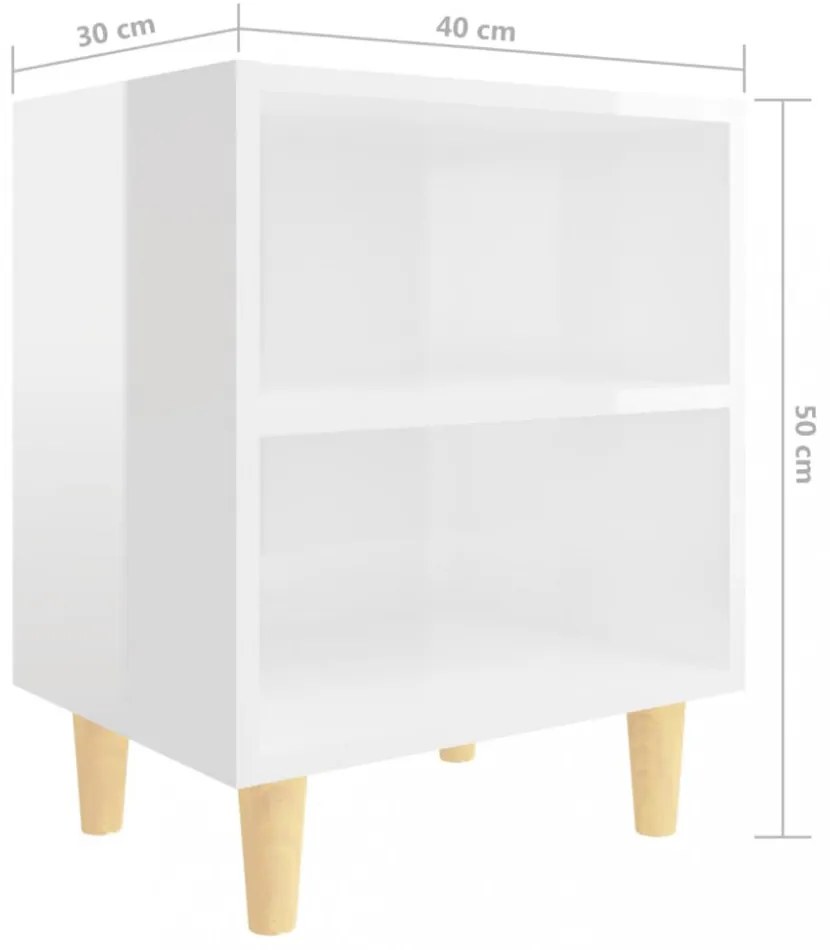 2 db magasfényű fehér éjjeliszekrény fa lábakkal 40x30x50 cm