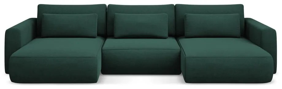 Zöld kinyitható-tárolóhelyes (U alakú) sarokkanapé Kapua – Makamii