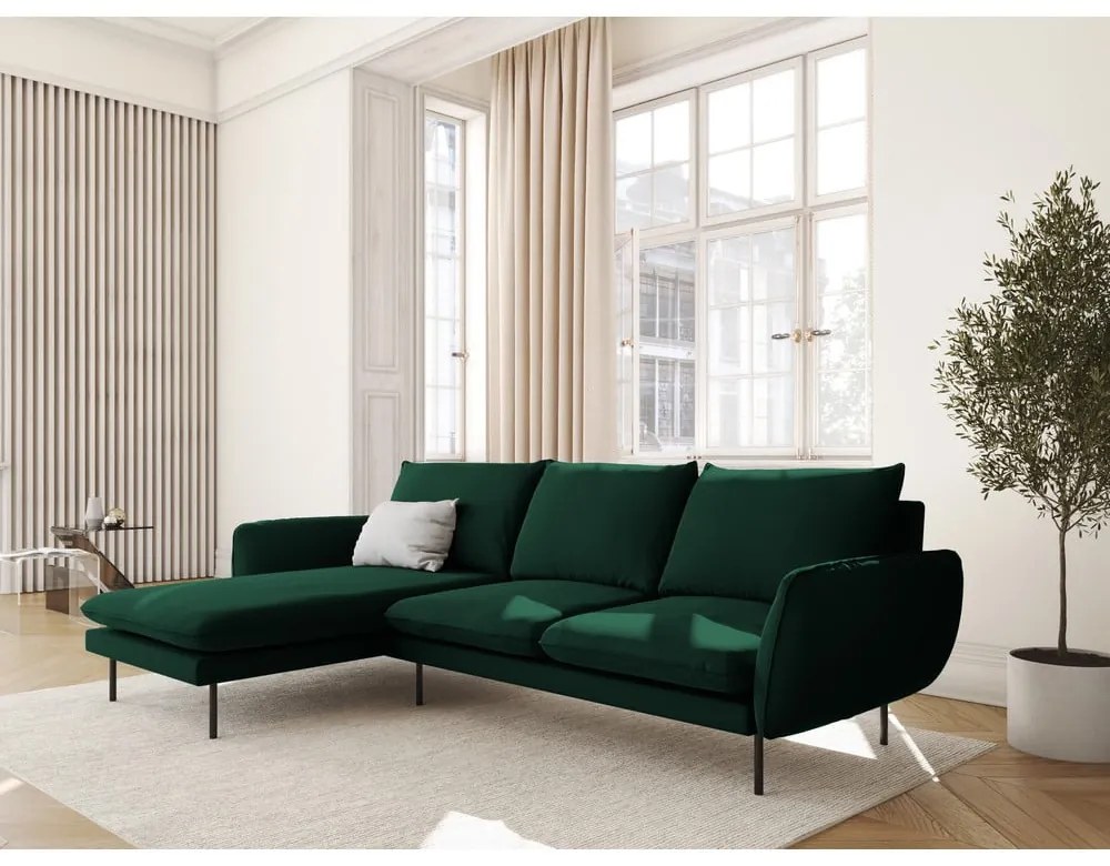 Sötétzöld bársony sarokkanapé (bal oldali) Vienna – Cosmopolitan Design