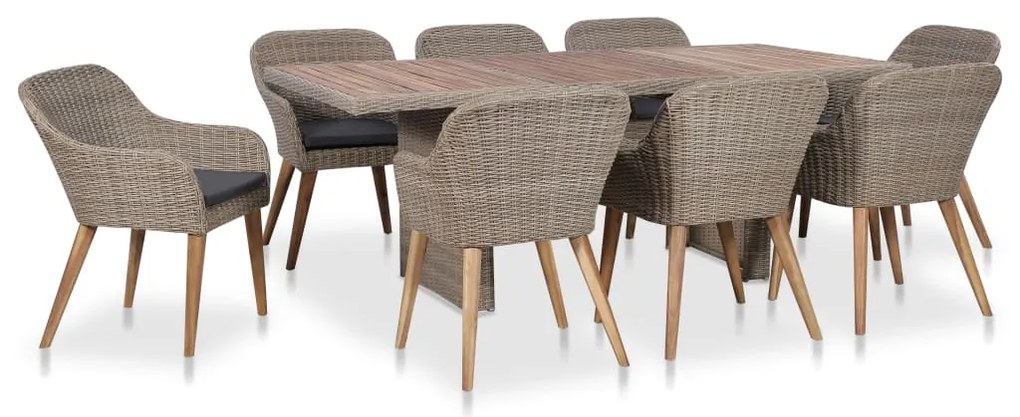 vidaXL 9 részes kültéri polyrattan étkezőgarnitúra párnákkal
