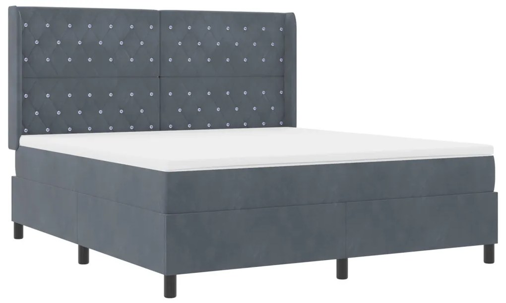 Boxspring Ágy Mattal Sötétszürke 180x200 cm Bársony