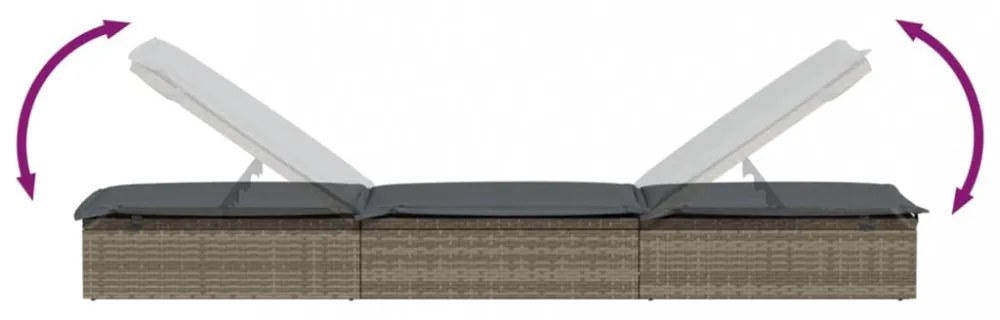 1 db szürke polyrattan napozóágy párnával 201 x 55 x 62 cm