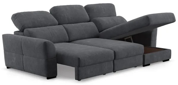 Univerzális, kihúzható háromüléses sarokkanapé tárolóval TRENTO antracit