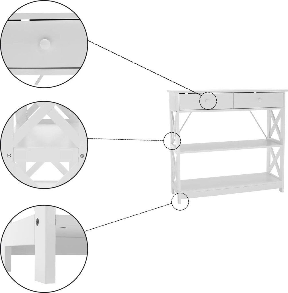 Konzolasztal, fehér, LOMIR