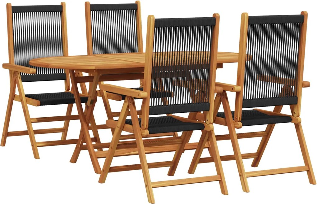 vidaXL Kert étkező szett 5 pcs Fekete Tömör Akácfa
