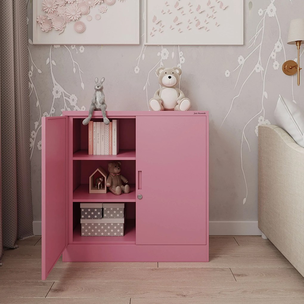 Alacsony fém irattartó szekrény BEATA, 900 x 930 x 400 mm, Fresh Style: púderrózsaszín