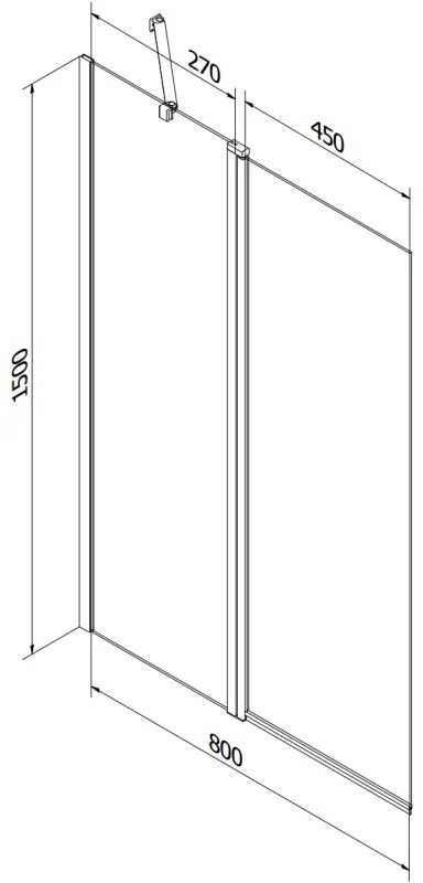 Mexen Flip, 1 szárnyas kádparaván 80 x 150 cm, 6 mm átlátszó üveg-fekete mintás, fekete profil, 894-080-101-70-77