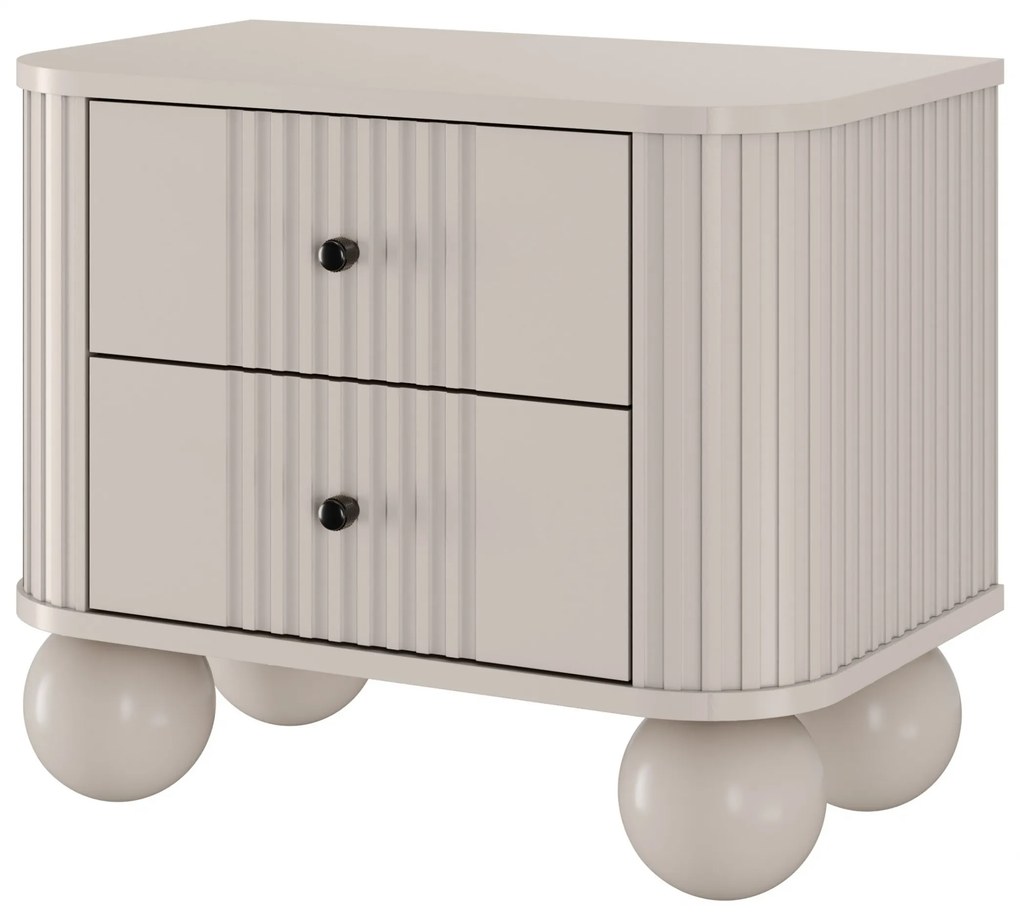Vesper éjjeliszekrény szett 56 cm - kasmír / fekete fogantyúk / gömb alakú lábak