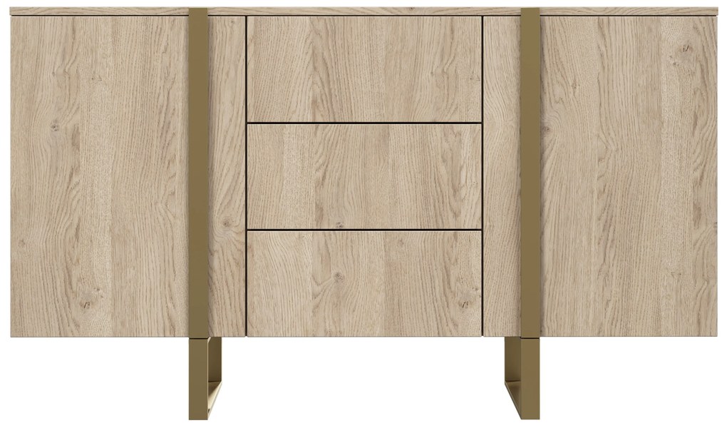 Verica 150 cm-es komód három fiókkal - szivacsos-tölgy / arany lábak