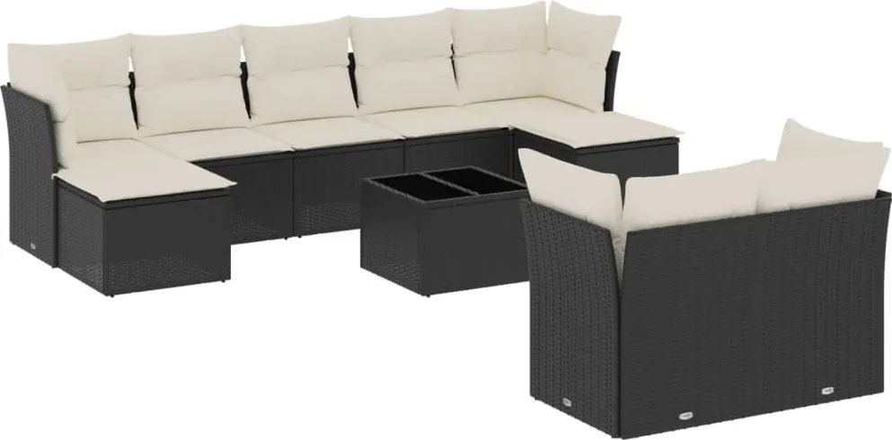 vidaXL 10 részes fekete polyrattan kerti ülőgarnitúra párnákkal