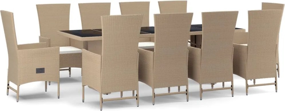 vidaXL 11 részes bézs polyrattan kerti étkezőgarnitúra párnákkal