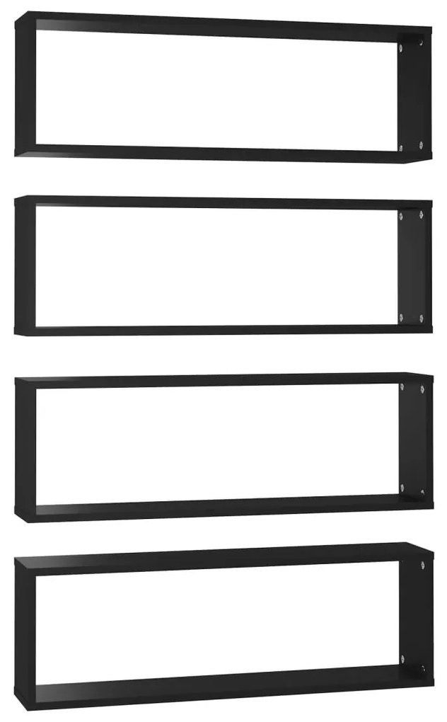 4 db fekete szerelt fa fali kockapolc 80 x 15 x 26,5 cm
