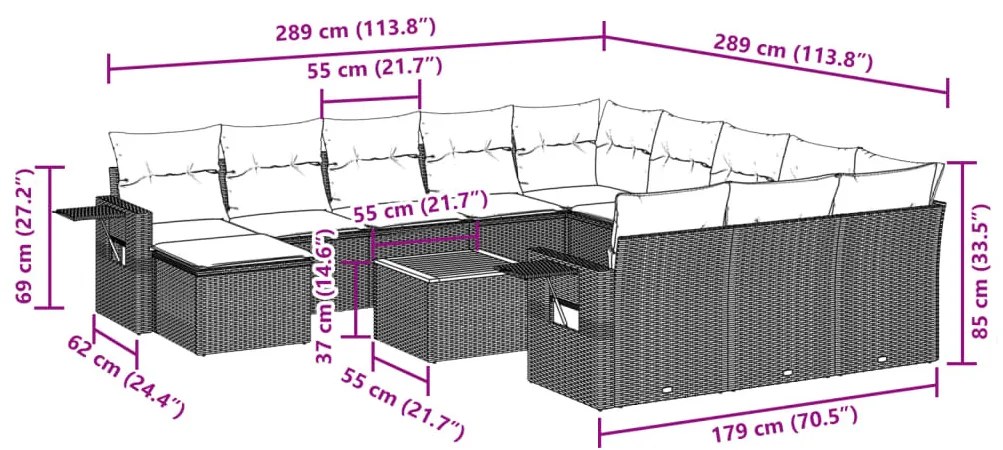 13 részes szürke polyrattan kerti ülőgarnitúra párnákkal