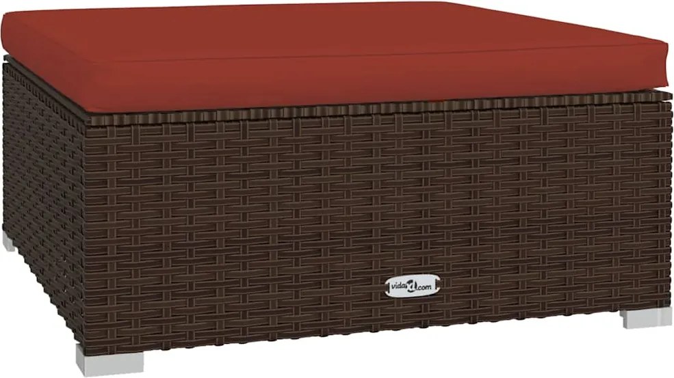 vidaXL barna polyrattan kerti lábtartó párnával 70 x 70 x 30 cm