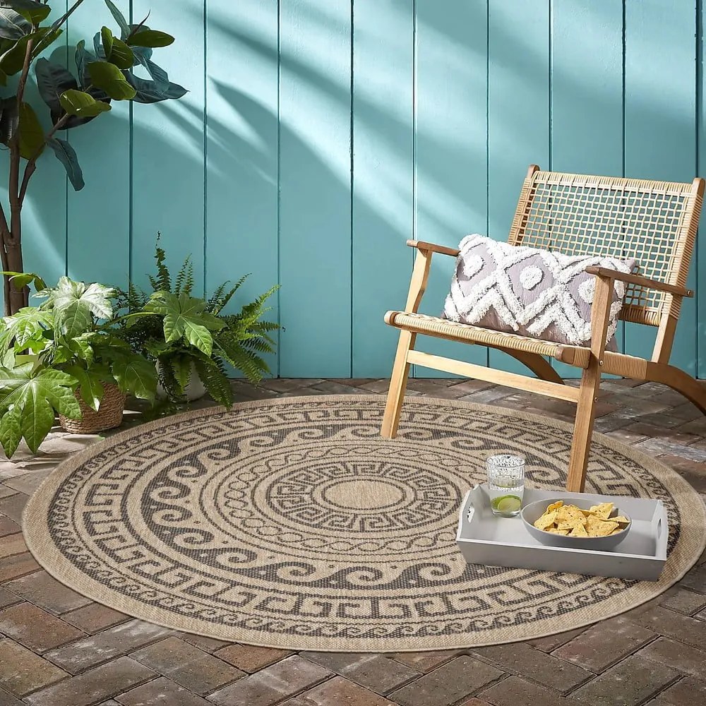 Fekete-bézs kerek kültéri szőnyeg ø 80 cm Comilla – Ayyildiz Carpets