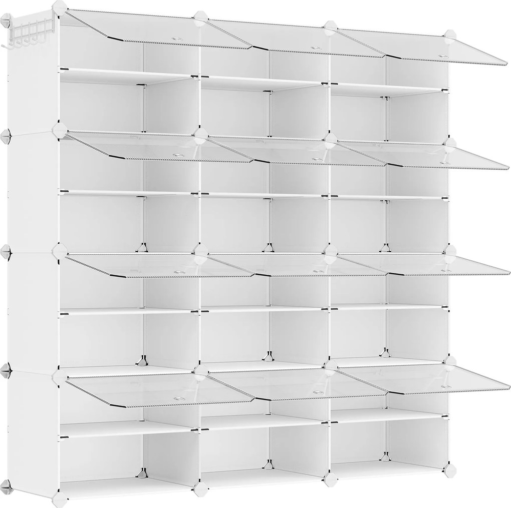 Moduláris cipőtároló szekrény, 12 rekeszes, fehér műanyag-acél kerettel