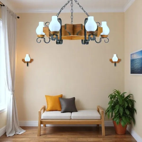 Brilagi - Csillár láncon QUEEN 6xE14/40W/230V bükkfa